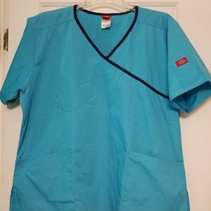 Dickies Scrubs Mock Wrap Top - XL - Icy Turquoise